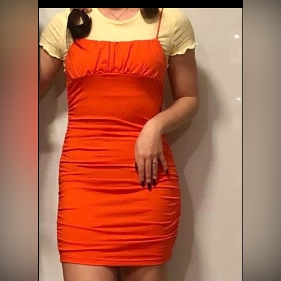 ! 2 for 20 ! Ruched Bodycon Orange Dress - Picture 5 of 5